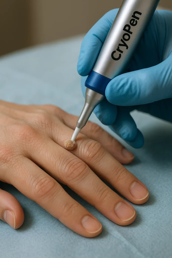 example of cryopen wart removal Harpenden treatment on a persons finger
