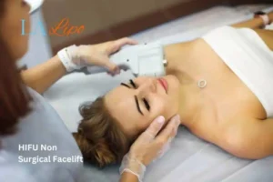 Woman having Hi-Fu to reduce wrinkles Harpenden.
