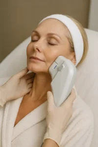 Woman receiving HIFU non surgical facelift treatment Harpenden