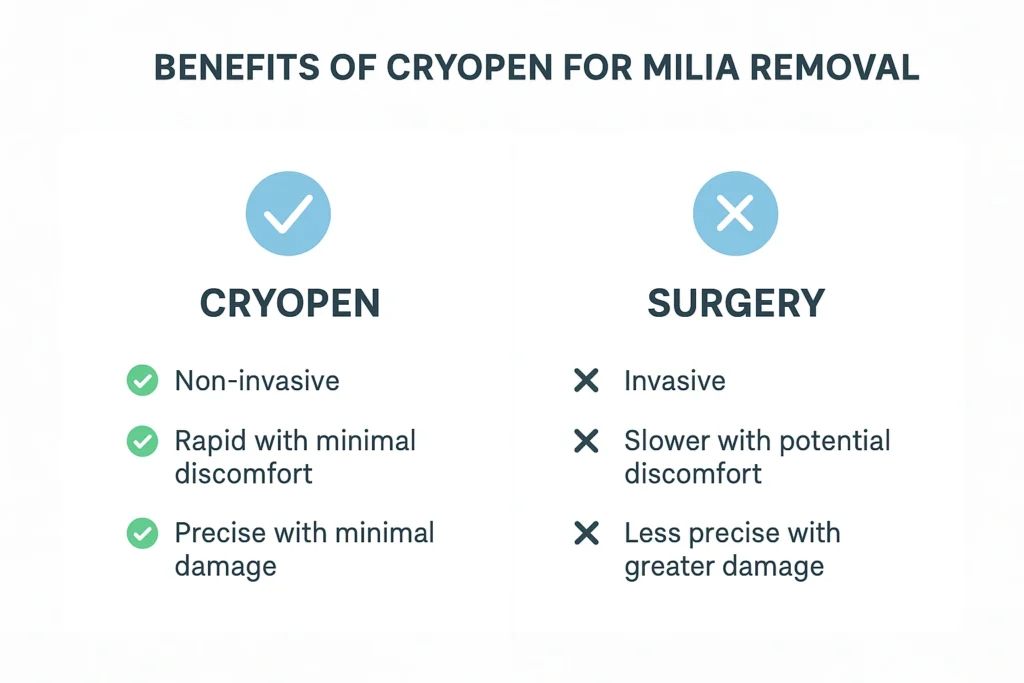 Benefits of cryopen for milia removal Harpenden compared to surgical treatments.