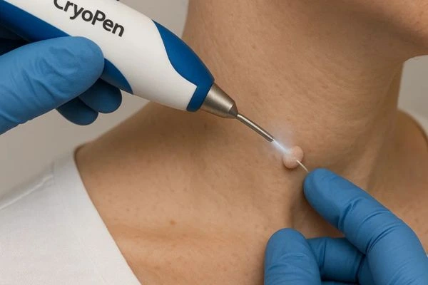 Person receiving cryotherapy Harpenden for skin tag removal