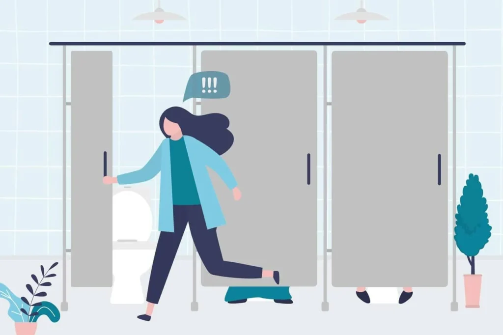 graphic of Urine incontinence Harpenden woman running to the toilet.