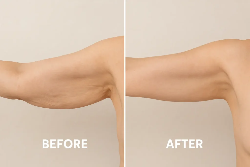 Picture of LA LIPO Harpenden before and after results of skin tightening treatment on the upper arms.